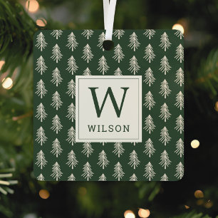 Kerst Foto met Monogram en Landelijke Dennenbomen Metalen Ornament