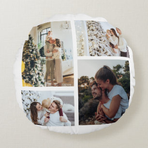 Kerst Foto Ornament, Foto Collage Kerstmis  Rond Kussen