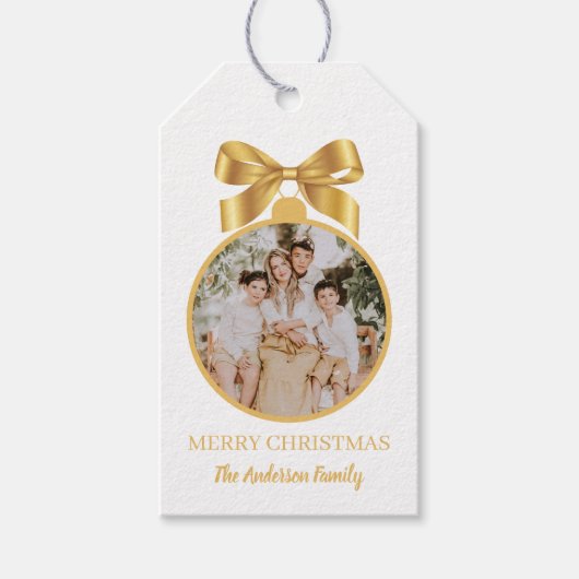 Kerst Foto Ornament Goud Cadeaulabel (Voorkant)
