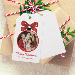 Kerst Foto Ornament Rood Cadeaulabel