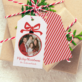 Kerst Foto Ornament Rood Cadeaulabel