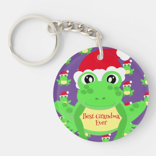 Kerst Foto Paarse Kikker Santa Hoed Pattern Sleutelhanger (Voorkant)