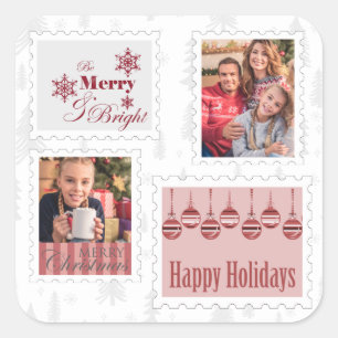 Kerst Foto Postzegels Rood Grijs Vierkante Sticker