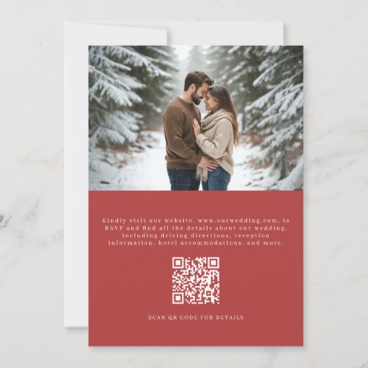Kerst Foto QR-code Waterverf Rood lint Trouwdag Kaart (Achterkant)