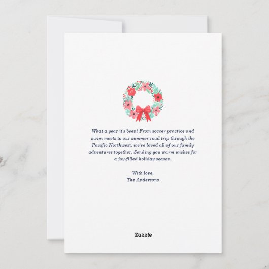 Kerst Foto Rendier Bloemig Munt Feestdagenkaart (Achterkant)