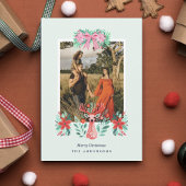 Kerst Foto Rendier Bloemig Munt Feestdagenkaart