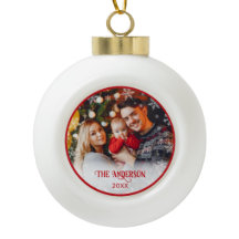Kerst Foto Rode Keramische Bal Ornament