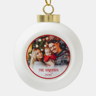 Kerst Foto Rode Keramische Bal Ornament