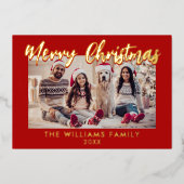 Kerst foto rode sneeuwvlokken folie feestdagenkaart (Voorkant)