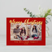 Kerst foto rode sneeuwvlokken folie feestdagenkaart (Staand Voorkant)