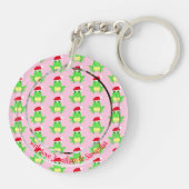 Kerst Foto Roze Kikker Santa Hoed Patroon Sleutelhanger (Achterkant)