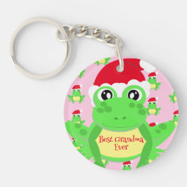 Kerst Foto Roze Kikker Santa Hoed Patroon Sleutelhanger