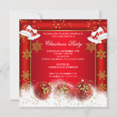 Kerst Foto Vakantie Feest Rood Goud Bal Kaart (Voorkant)