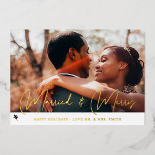 Kerst Foto Vakantie Gelukkig & Getrouwd Folie Uitnodiging