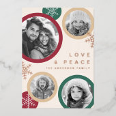 Kerst foto vakantiekaart met vredige sneeuwvlokken folie feestdagenkaart (Voorkant)