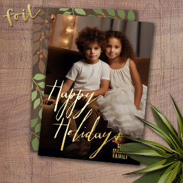 Kerst Foto Verticaal - met Gouden Gelukkig Folie Feestdagenkaart
