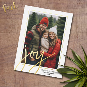 Kerst Foto Verticaal - Script Goud JOY Plaid Folie Feestdagenkaart
