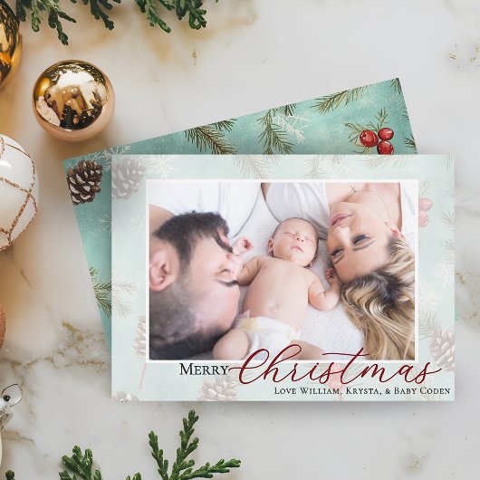 Kerst Foto Winter Groen  Feestdagenkaart