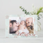 Kerst Foto Winter Groen  Feestdagenkaart (Staand voorkant)