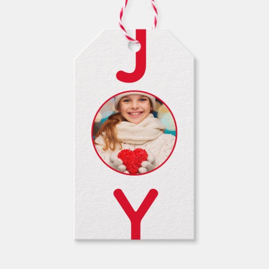 Kerst foto wit rood modern minimalistisch cadeaulabel (Voorkant)