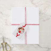 Kerst foto wit rood modern minimalistisch cadeaulabel (Met Touw)