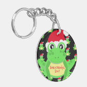 Kerst Foto Zwarte Kikker Santa Hoed Patroon Sleutelhanger (Voorkant Links)