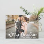 Kerst Fotoborstel Script Nieuwe Mr en Mrs Kaart (Staand voorkant)