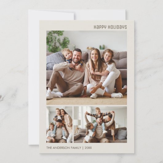 Kerst Fotocollage Familie Neutraal Feestdagenkaart (Voorkant)