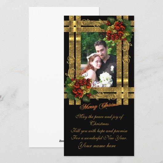 Kerst fotokaart gouden elegantie feestdagenkaart (Voorkant / Achterkant)