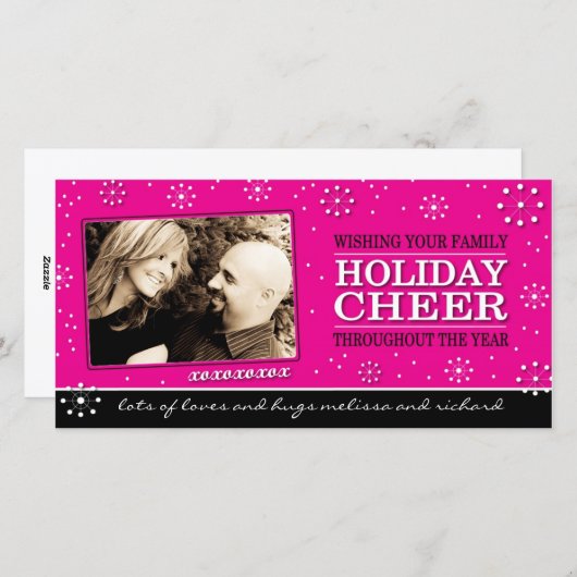 Kerst fotokaart in hete roze feestdagenkaart (Voorkant / Achterkant)