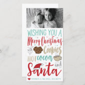 Kerst fotokaart - Kerstman, koekjes, warme chocola Feestdagenkaart (Voorkant / Achterkant)