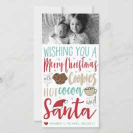 Kerst fotokaart - Kerstman, koekjes, warme chocola Feestdagenkaart