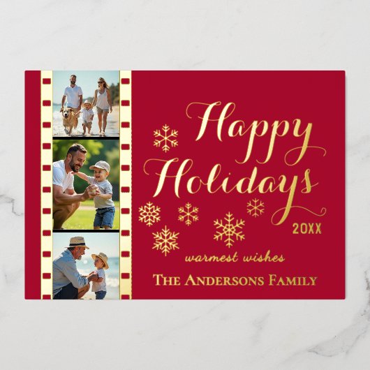 Kerst fotokaart, Klassieke Filmstrook, Rood Folie Feestdagenkaart (Voorkant)