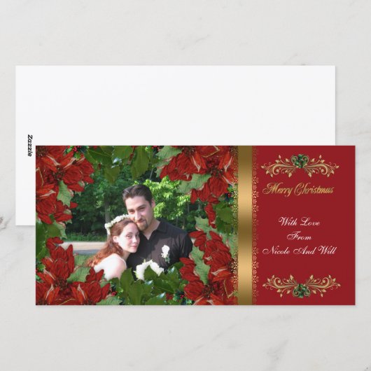 Kerst fotokaart klassieke rode poinsettia's feestdagenkaart (Voorkant / Achterkant)