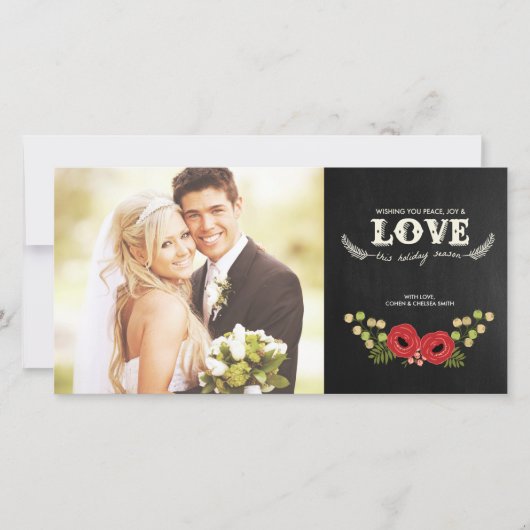 Kerst Fotokaart | Krijtbord Bloem Feestdagenkaart (Voorkant)