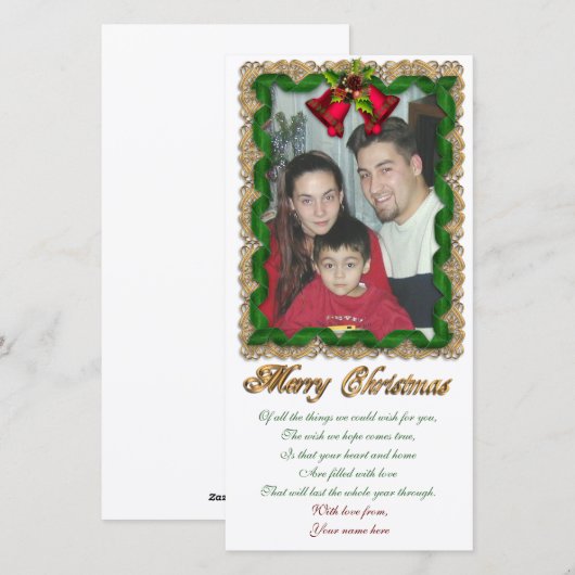 Kerst fotokaart Lint en bellen Feestdagenkaart (Voorkant / Achterkant)