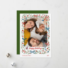 Kerst fotokaart met een speelse krans feestdagenkaart