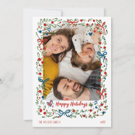 Kerst fotokaart met een speelse krans feestdagenkaart