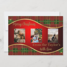 Kerst Fotokaart met Rood Groen & Gouden Rand