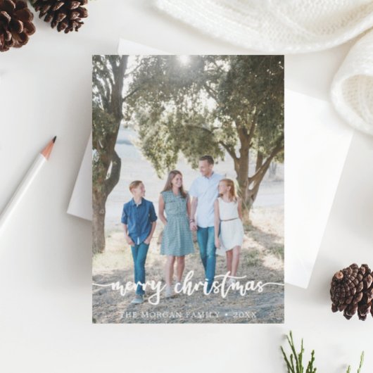 Kerst fotokaart met rustieke script bedankkaart