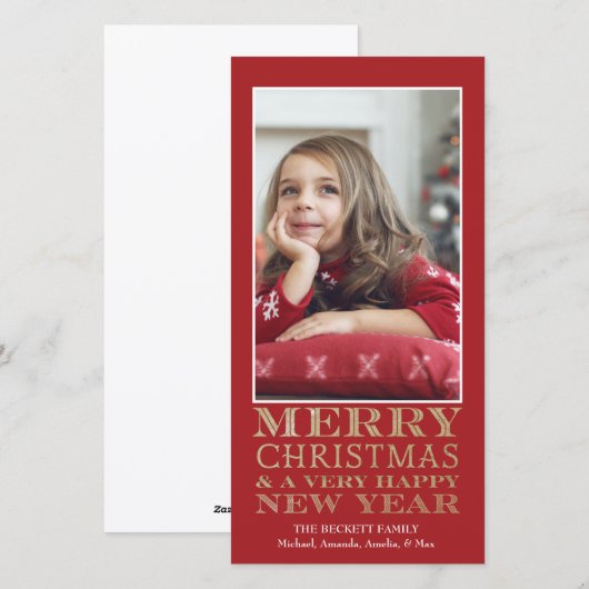 Kerst Fotokaart - Prettig Kerstfeest Goud Feestdagenkaart (Voorkant / Achterkant)