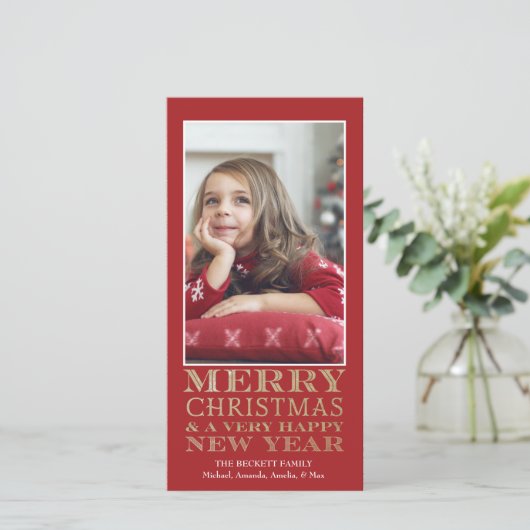 Kerst Fotokaart - Prettig Kerstfeest Goud Feestdagenkaart (Staand voorkant)