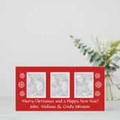 Kerst fotokaart sjabloon voor drie foto's (Staand voorkant)