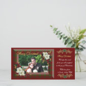 Kerst fotokaart witte poinsettia's feestdagenkaart (Staand voorkant)