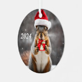 Kerst Fox Eekhoorn met een Santa Hat Metalen Ornament (Voorkant links)