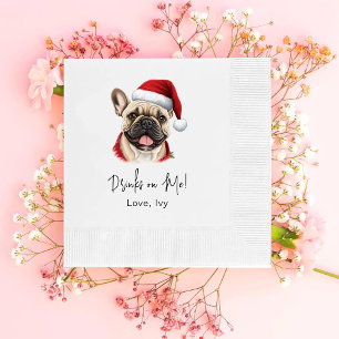 Kerst Franse buldog gepersonaliseerde Drinken op m Servet