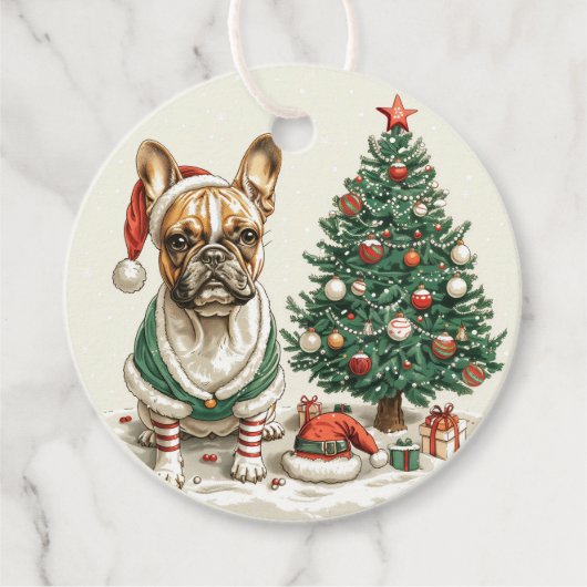 Kerst Franse Bulldog Elfhond Bedankjes Labels (Voorkant)