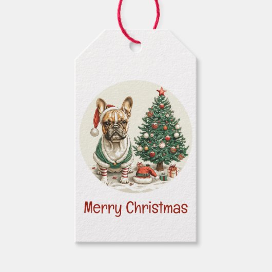 Kerst Franse Bulldog Elfhond Cadeaulabel (Voorkant)