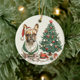 Kerst Franse Bulldog Elfhond Keramisch Ornament