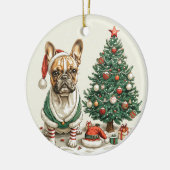 Kerst Franse Bulldog Elfhond Keramisch Ornament (Links)